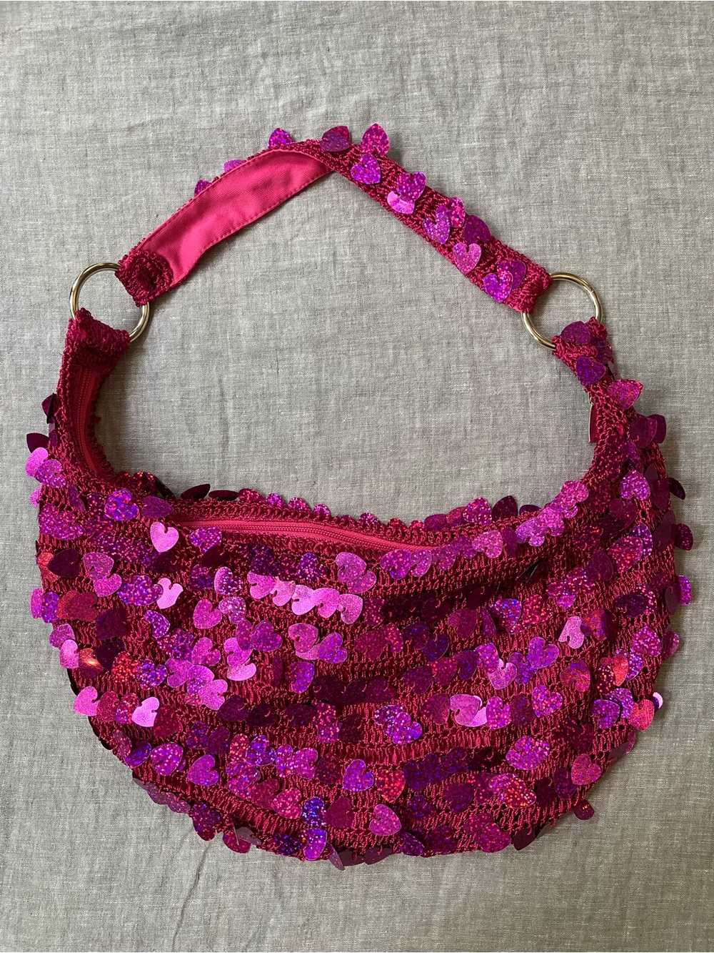 Y2K Sequin Bag in Pink with Heart Sequins